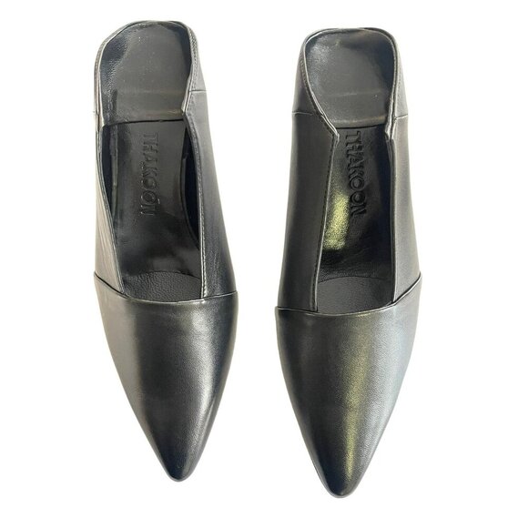 Thakoon Black Soft Leather Slip On Mule Shoes Kitten Heels NEW IN BOX - Picture 6 of 10